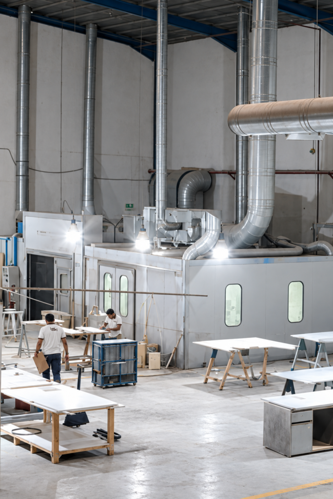 Technical drawings on the workshop floor